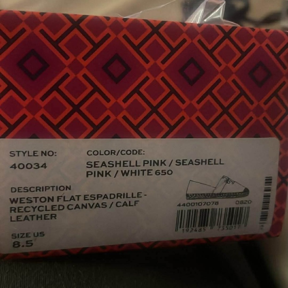 Tory Burch Seashell Pink & White Weston Flat Espadrille